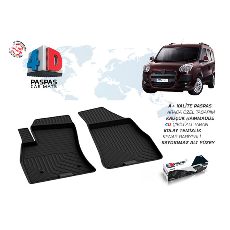 Fiat Doblo 2 4D Havuzlu Paspas Siyah Ön 2 Parça 2010-2021 Arası