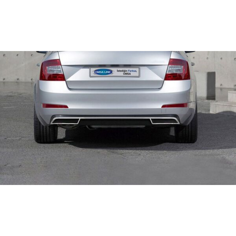 Skoda Octavia A7 Krom Egzoz Ucu Arka Difüzör 3 Parça 2013-2019 Arası